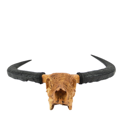 Bali Buffalo Brown Skull with Carved Motifs